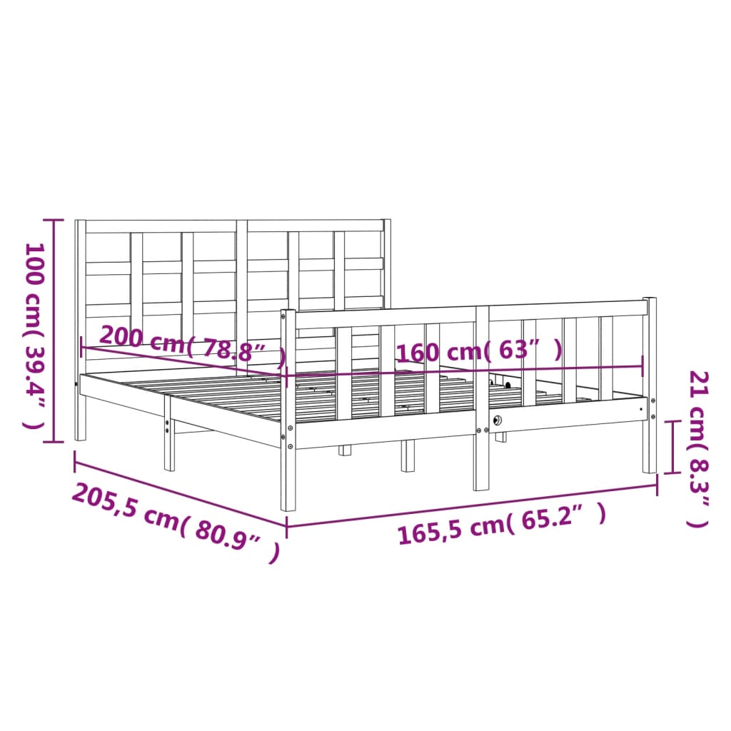 vidaXL Bed Frame with Headboard White 160x200 cm Solid Wood - Sudd