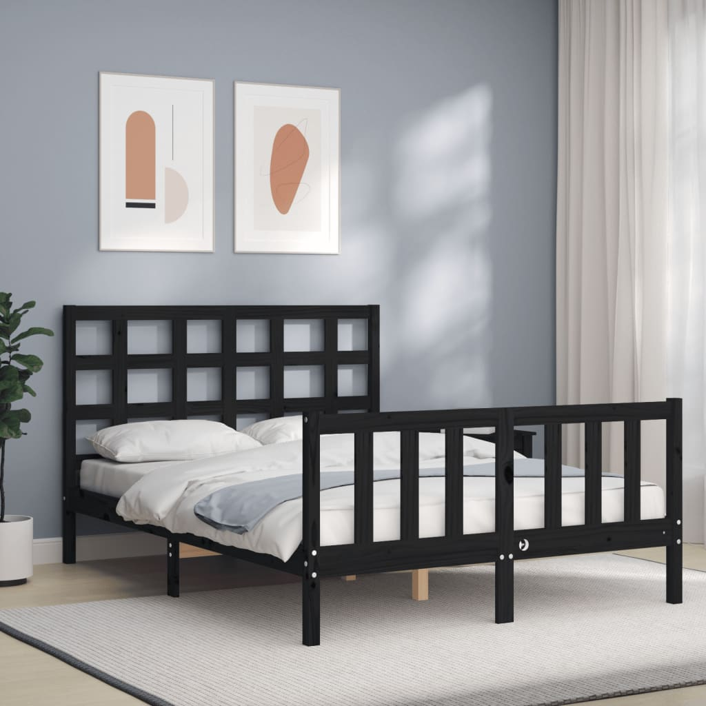 vidaXL Bed Frame with Headboard Black 140x200 cm Solid Wood - Sudd