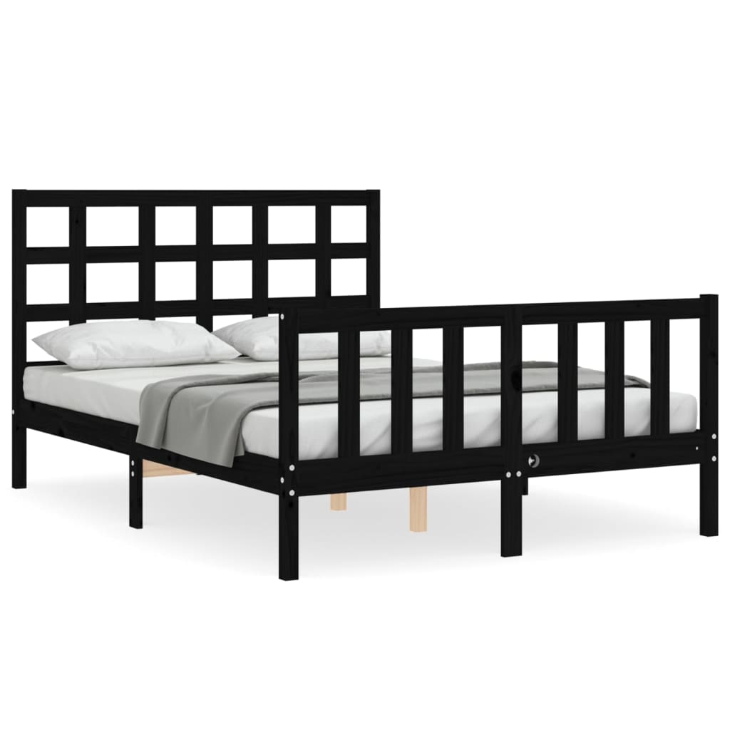 vidaXL Bed Frame with Headboard Black 140x200 cm Solid Wood - Sudd