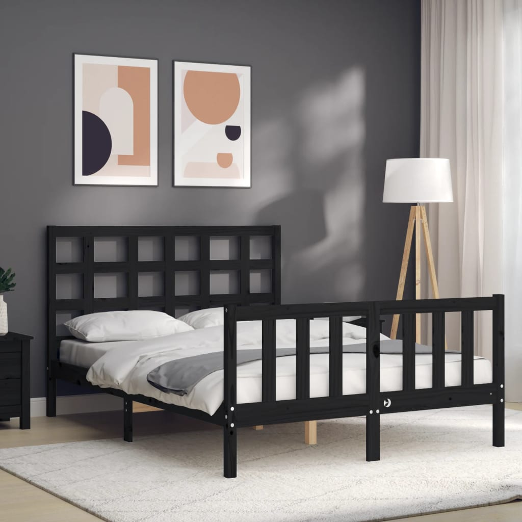 vidaXL Bed Frame with Headboard Black 140x200 cm Solid Wood - Sudd