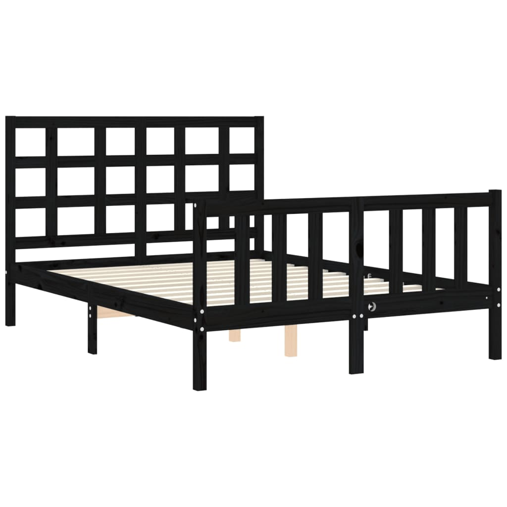 vidaXL Bed Frame with Headboard Black 140x200 cm Solid Wood - Sudd