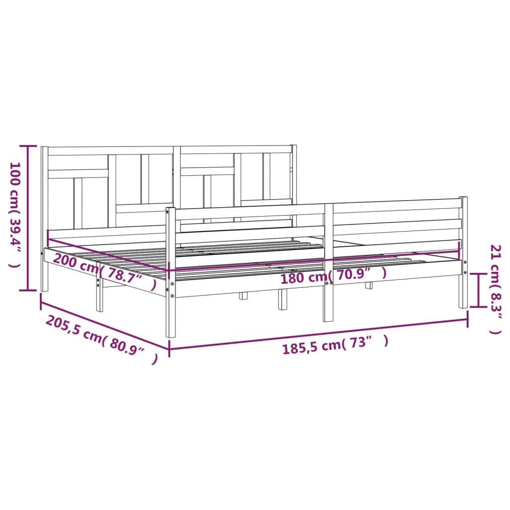 vidaXL Bed Frame with Headboard Super King Size Solid Wood - Sudd