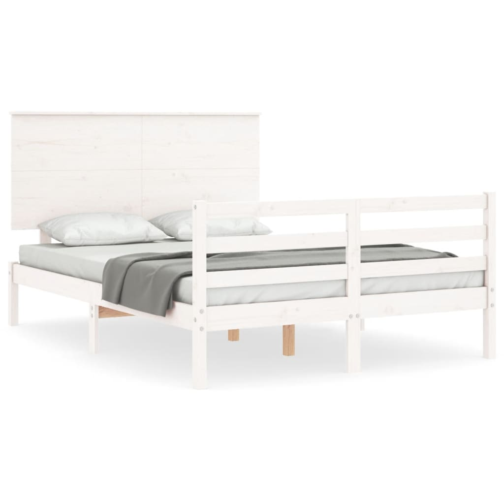 vidaXL Bed Frame with Headboard White 140x200 cm Solid Wood - Sudd