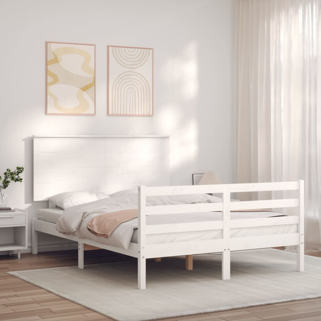 vidaXL Bed Frame with Headboard White 140x190 cm Solid Wood - Sudd