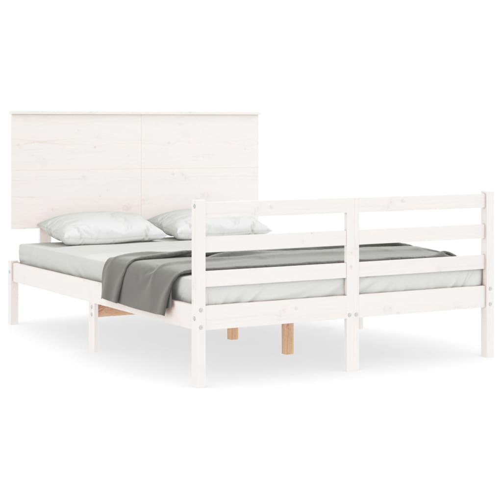 vidaXL Bed Frame with Headboard White 140x190 cm Solid Wood - Sudd