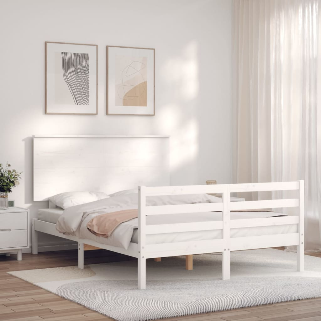 vidaXL Bed Frame with Headboard White 140x190 cm Solid Wood - Sudd