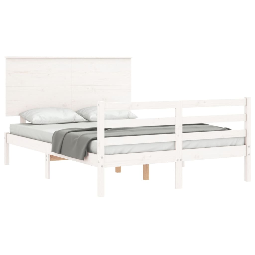 vidaXL Bed Frame with Headboard White 140x190 cm Solid Wood - Sudd