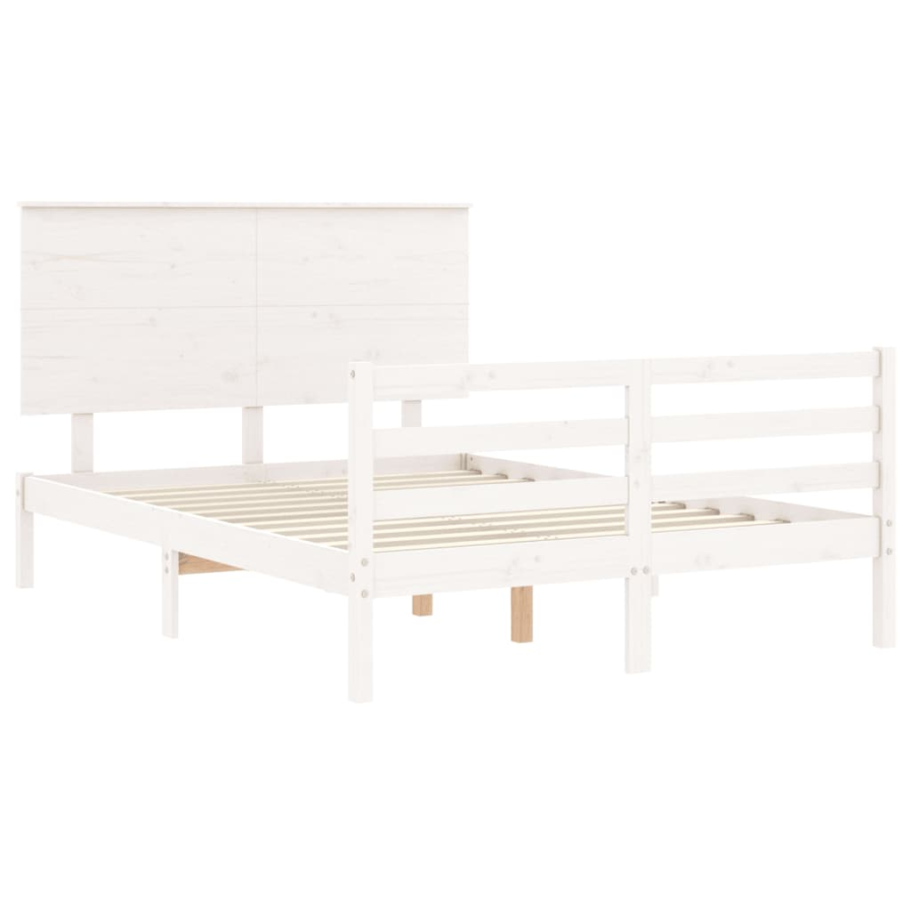 vidaXL Bed Frame with Headboard White 140x190 cm Solid Wood - Sudd