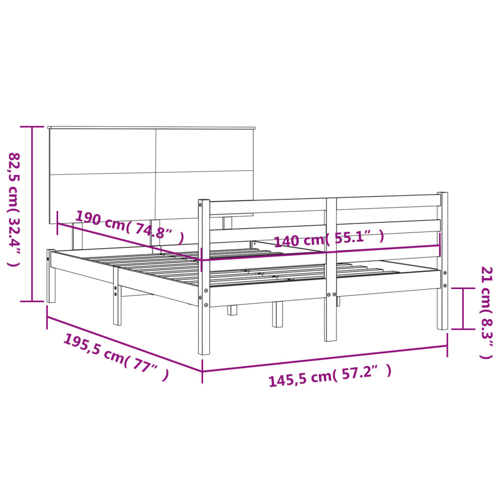 vidaXL Bed Frame with Headboard White 140x190 cm Solid Wood - Sudd