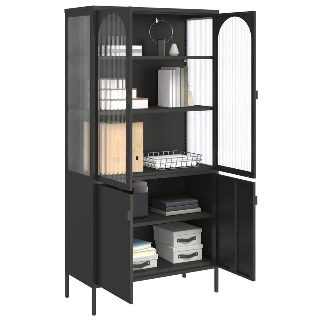 vidaXL Highboard Black 90x40x180 cm Glass and Steel - Sudd