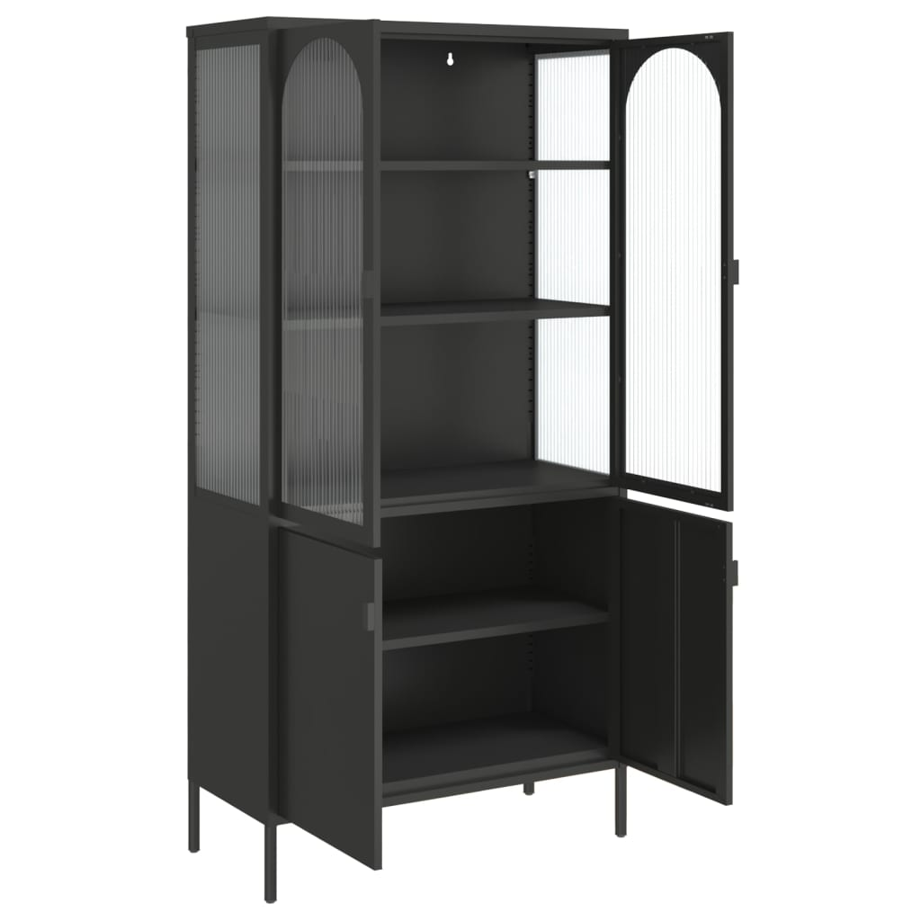 vidaXL Highboard Black 90x40x180 cm Glass and Steel - Sudd