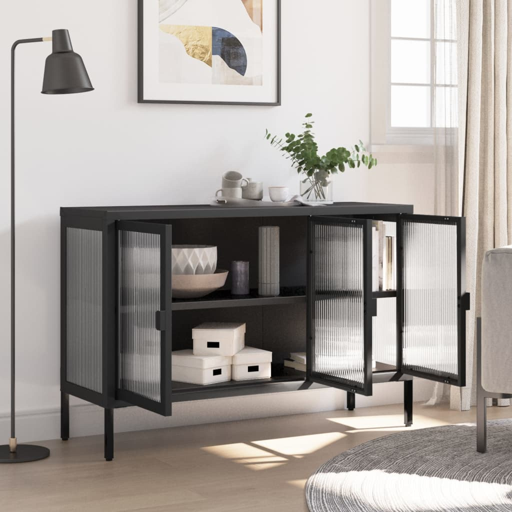 vidaXL Sideboard Black 105x35x70 cm Glass and Steel - Sudd