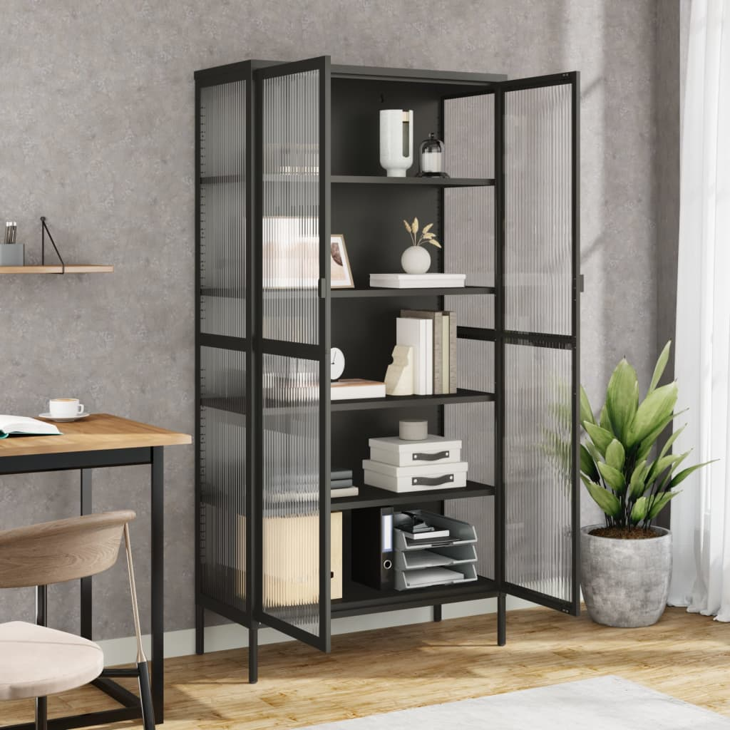 vidaXL Highboard Black 85x40x180 cm Glass and Steel - Sudd