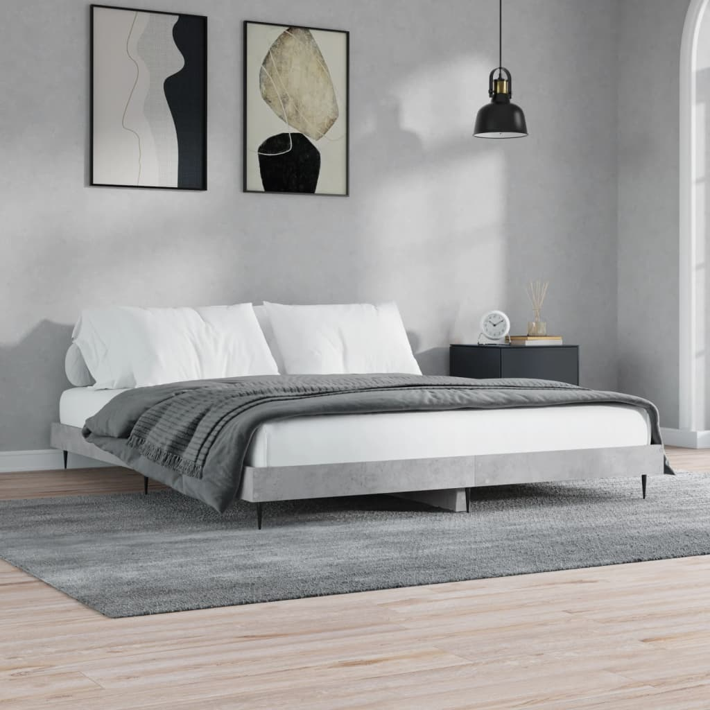 vidaXL Bed Frame Concrete Grey 200x200 cm Engineered Wood - Sudd