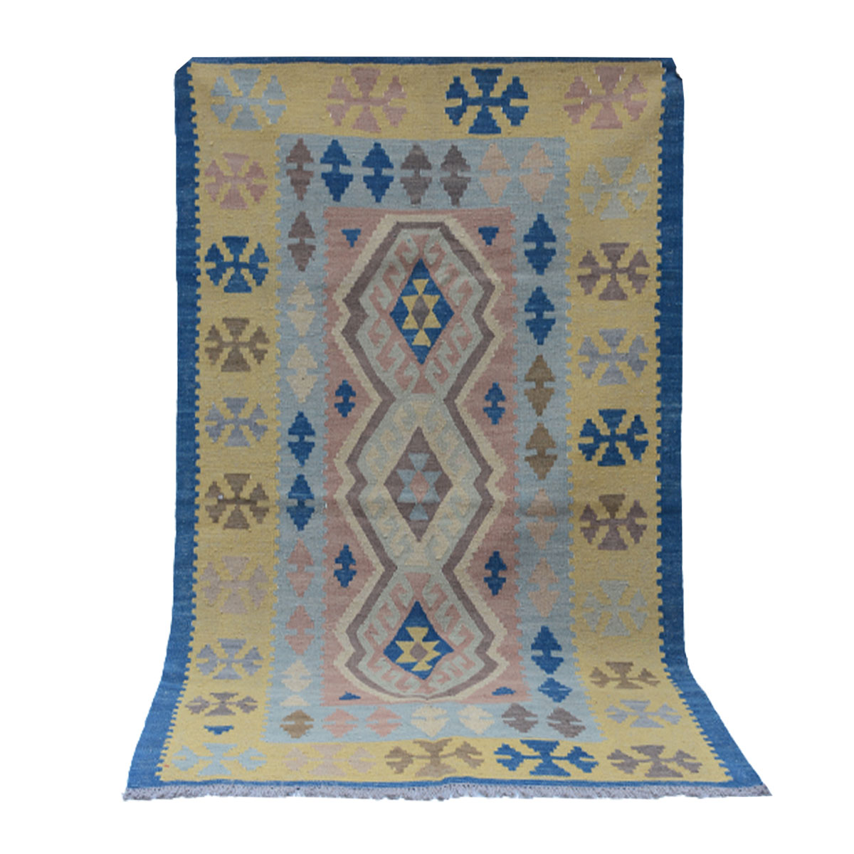 Modern Dusk Blue Kilim Rug - Handwoven Wool Rug for Stylish Interiors - Sudd