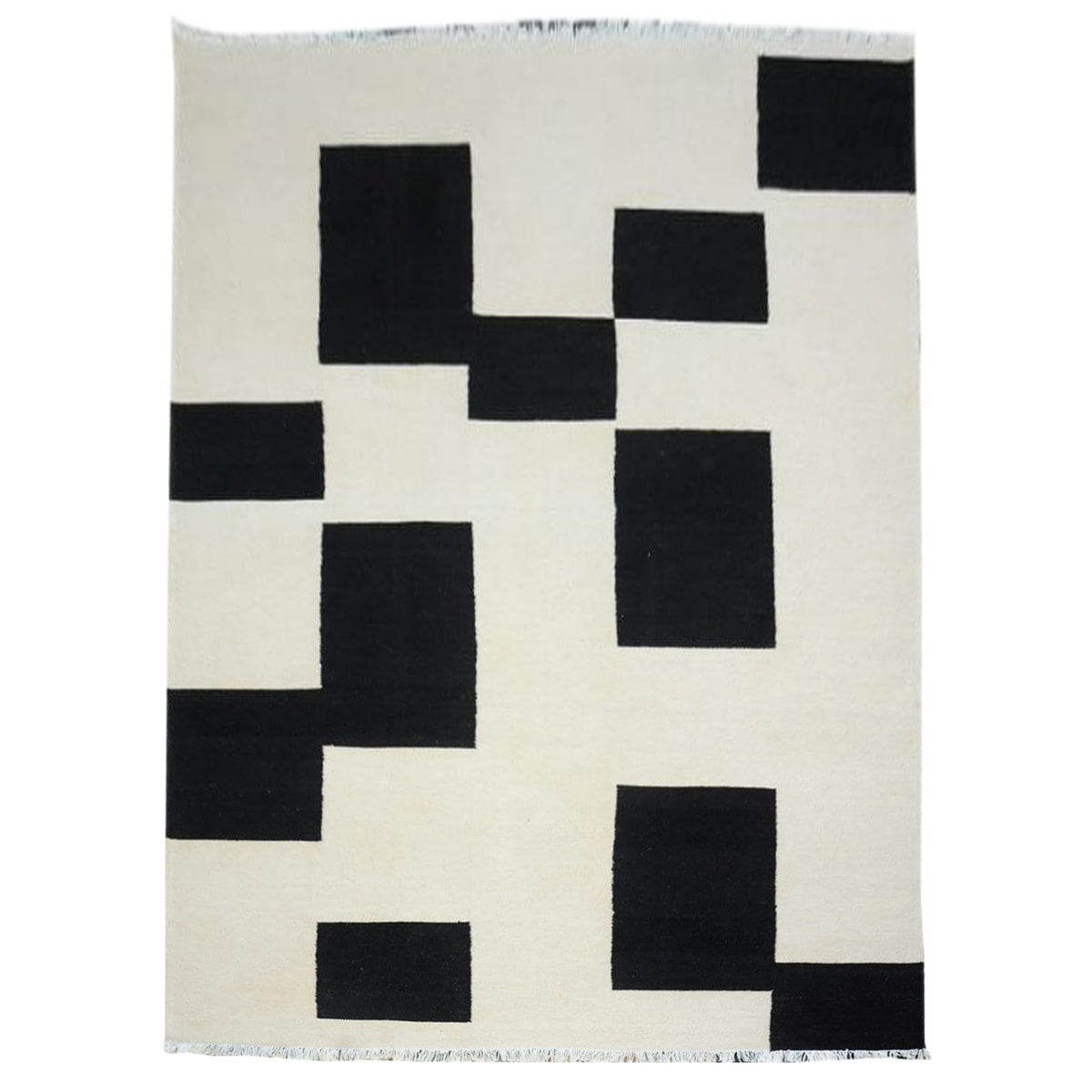 Handmade Black and White Kilim Rug | Woolen Carpet | Fybernots - Sudd