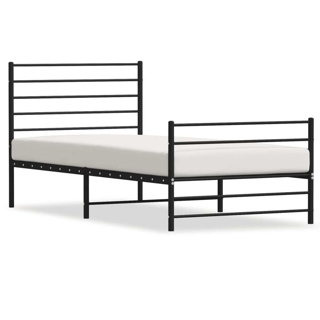 vidaXL Metal Bed Frame with Headboard and Footboard Black 90x190 cm Single - Sudd