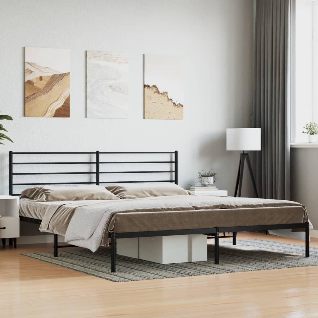 vidaXL Metal Bed Frame with Headboard Black 180x200 cm Super King - Sudd