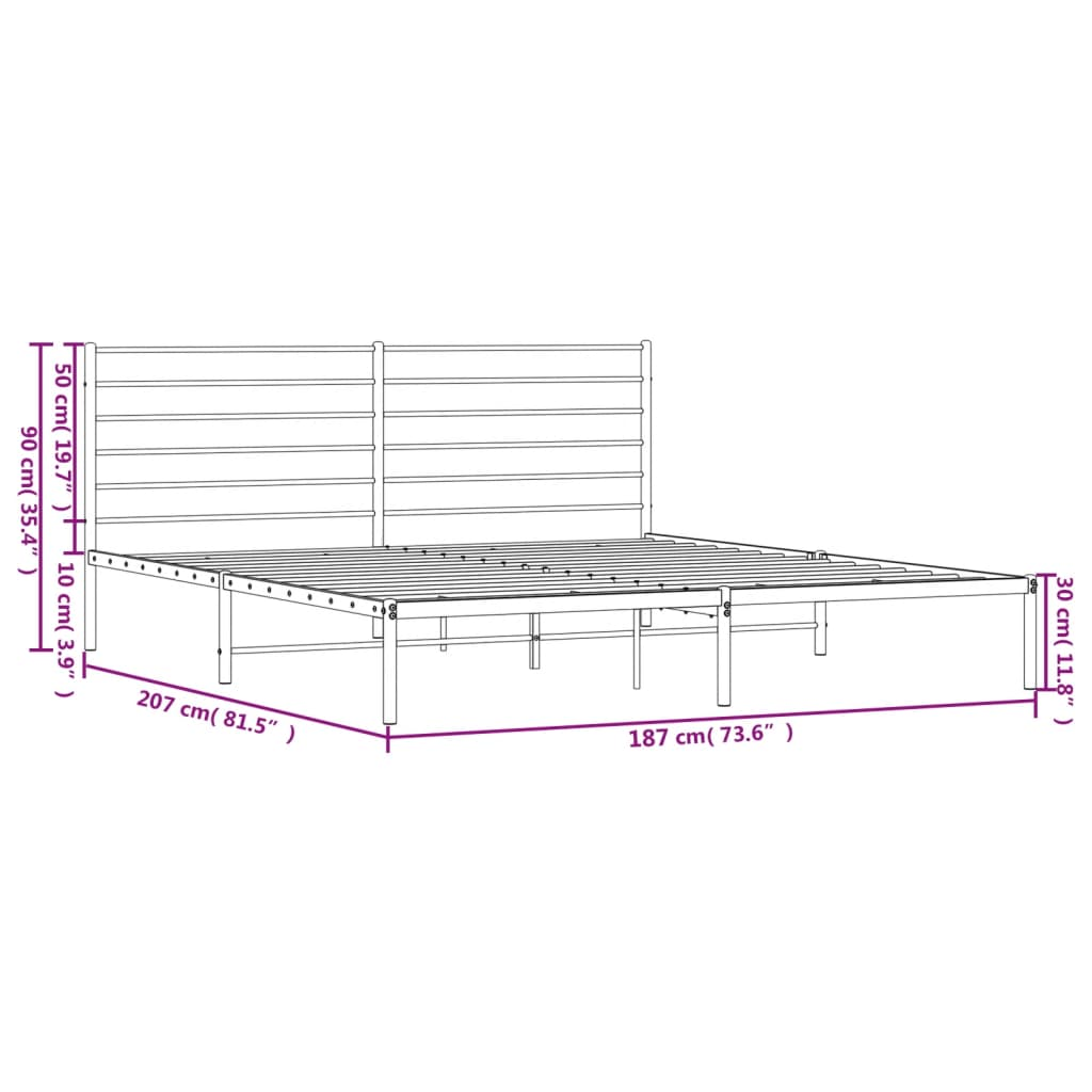 vidaXL Metal Bed Frame with Headboard Black 180x200 cm Super King - Sudd