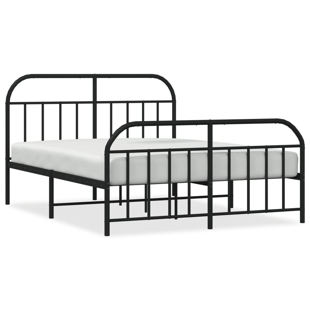 vidaXL Metal Bed Frame with Headboard and Footboard Black 150x200 cm King Size - Sudd