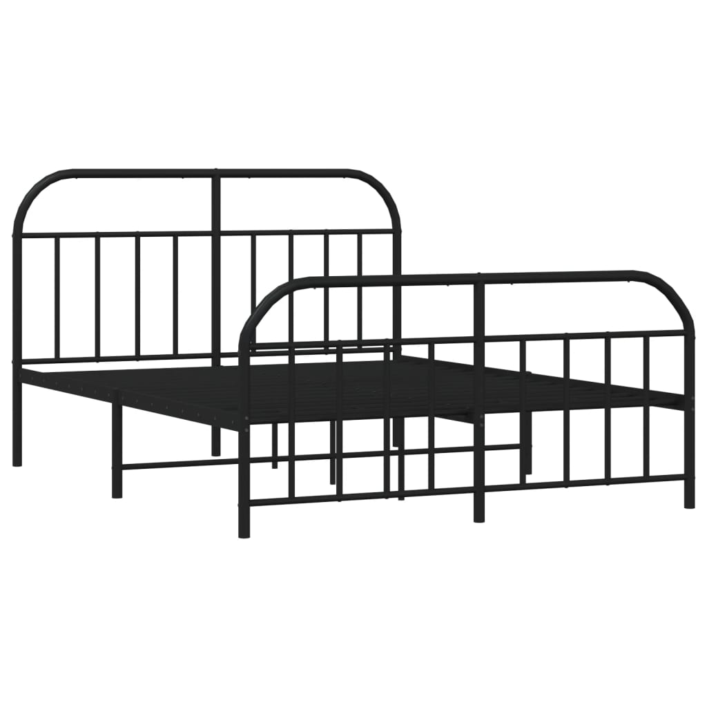 vidaXL Metal Bed Frame with Headboard and Footboard Black 150x200 cm King Size - Sudd