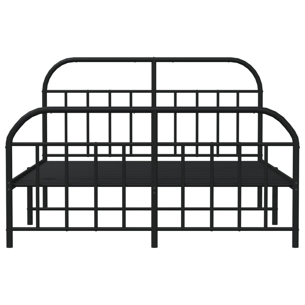 vidaXL Metal Bed Frame with Headboard and Footboard Black 150x200 cm King Size - Sudd