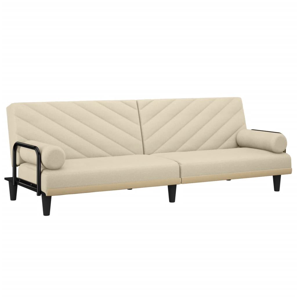 vidaXL Sofa Bed with Armrests Cream Fabric - Sudd