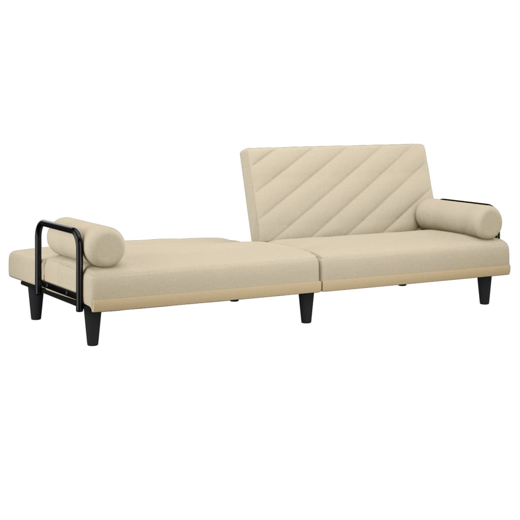 vidaXL Sofa Bed with Armrests Cream Fabric - Sudd