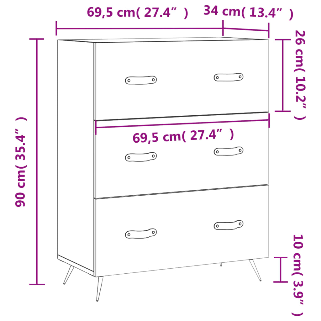 vidaXL Chest of Drawers White 69.5x34x90 cm Engineered Wood - Sudd