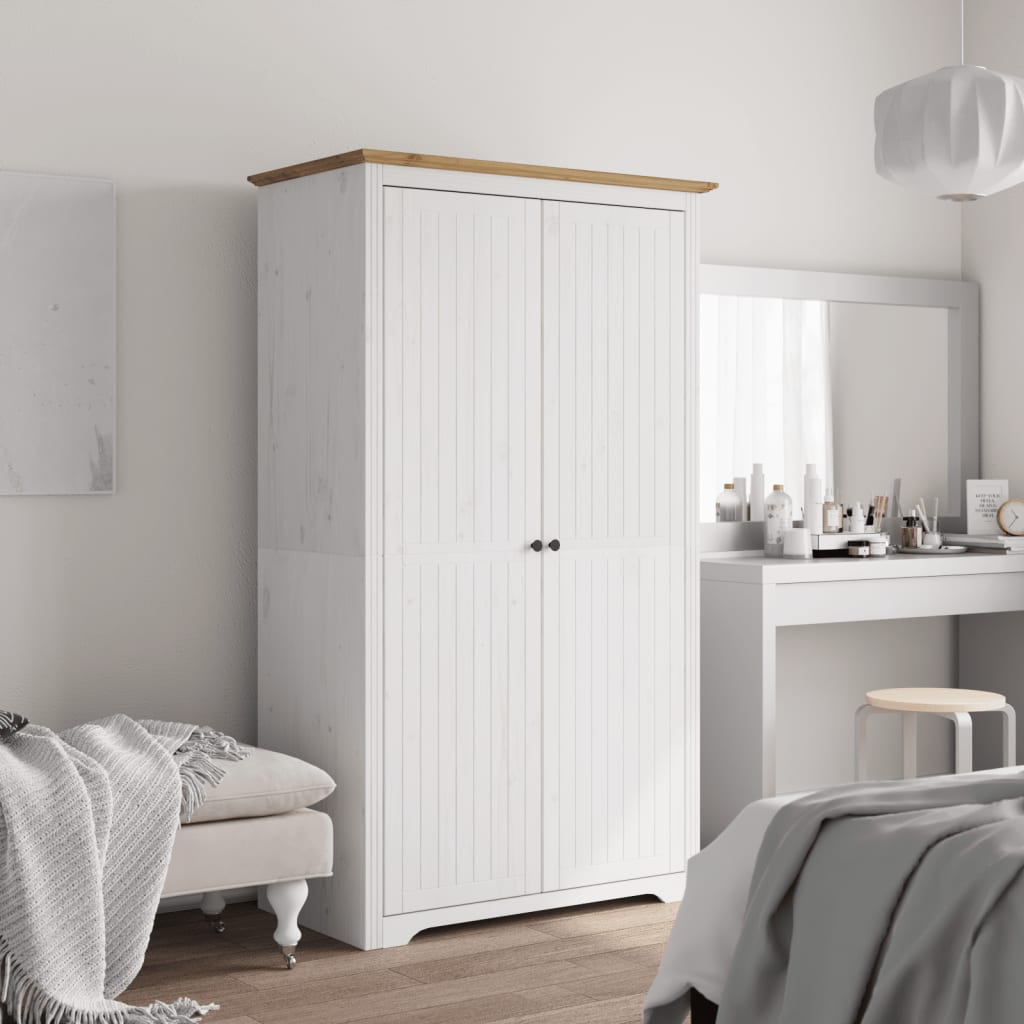 vidaXL Wardrobe BODO White and Brown 101x52x176.5 cm Solid Wood Pine - Sudd