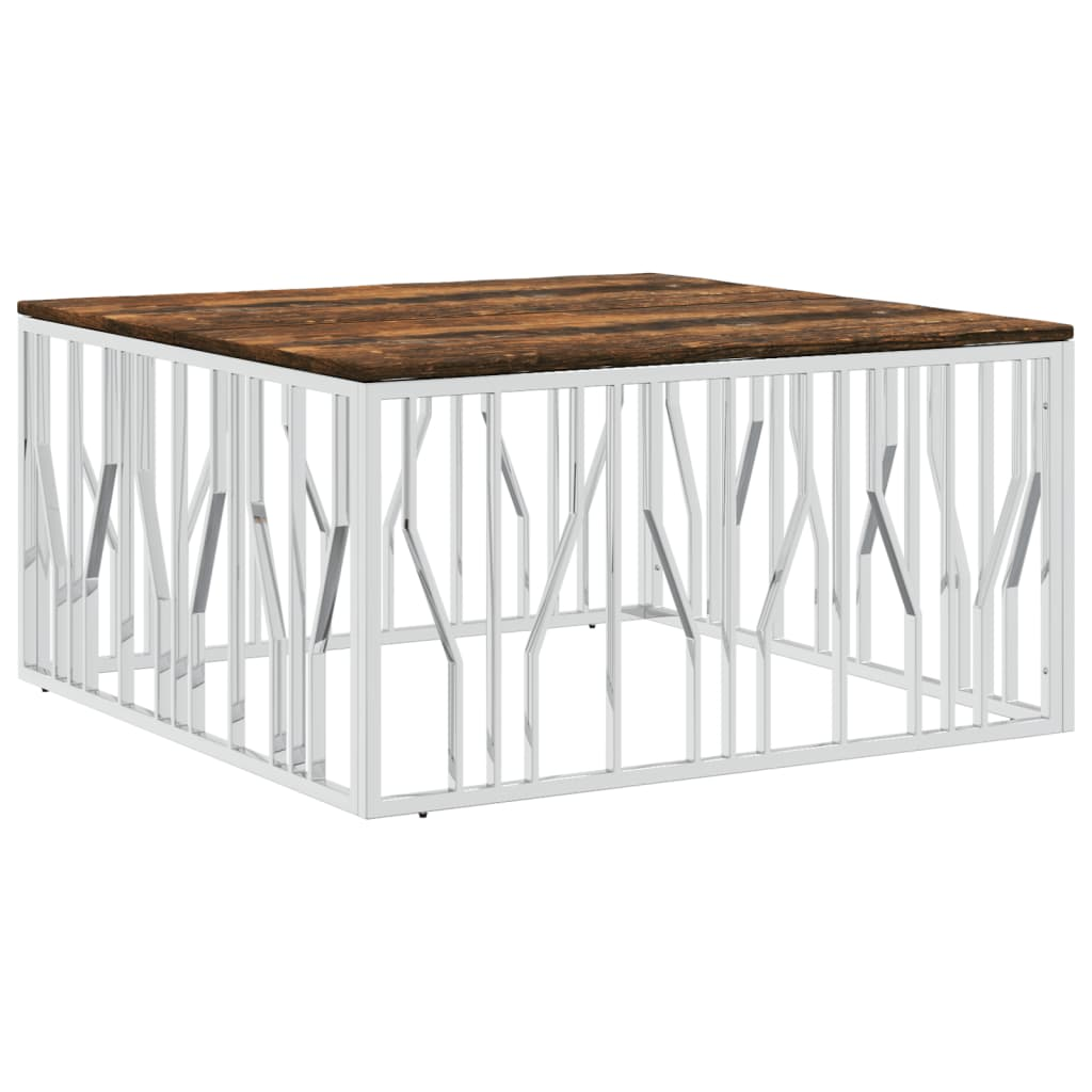 vidaXL Coffee Table Silver Stainless Steel and Solid Wood Reclaimed - Sudd