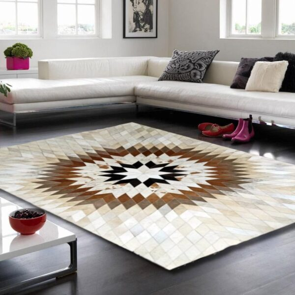 Cow Skin Rug Leather Cow Skin Star Pattern Patchwork Leather Rug Hand-Stitched Modern Homes Living - Sudd