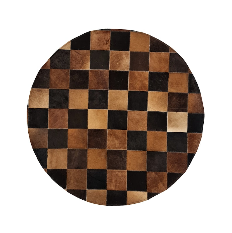 Cow Skin Rug Round Patchwork Leather Rug | Hand-Stitched | Modern Homes Living - Sudd