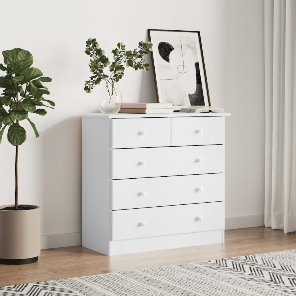 vidaXL Chest of Drawers ALTA White 77x35x73 cm Solid Wood Pine - Sudd