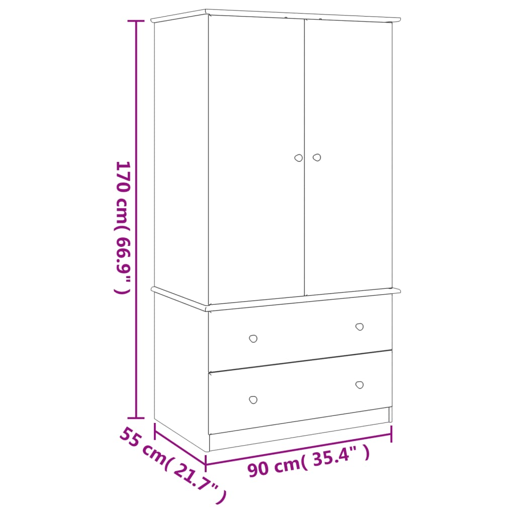 vidaXL Wardrobe ALTA 90x55x170 cm Solid Wood Pine - Sudd