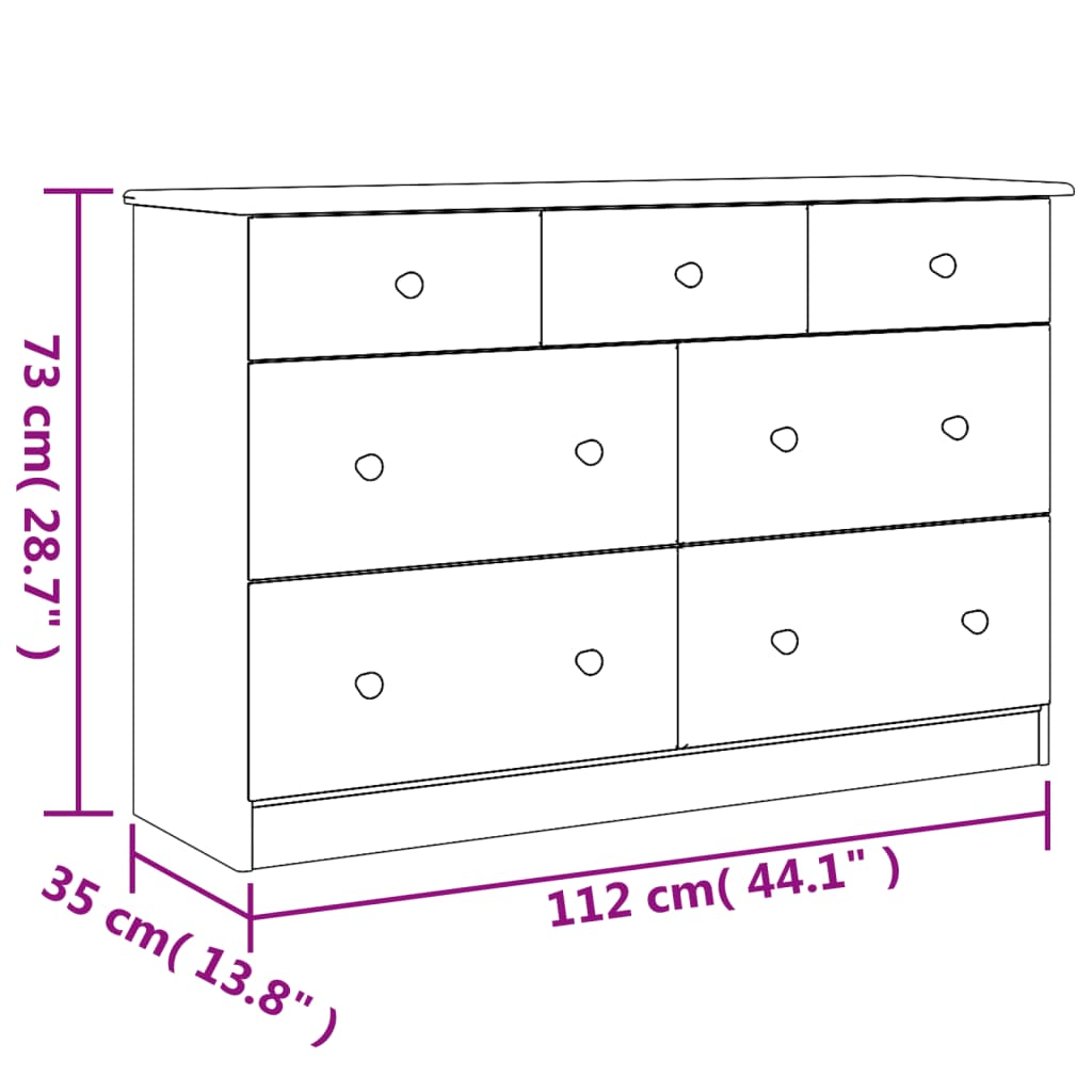 vidaXL Chest of Drawers ALTA White 112x35x73 cm Solid Wood Pine - Sudd