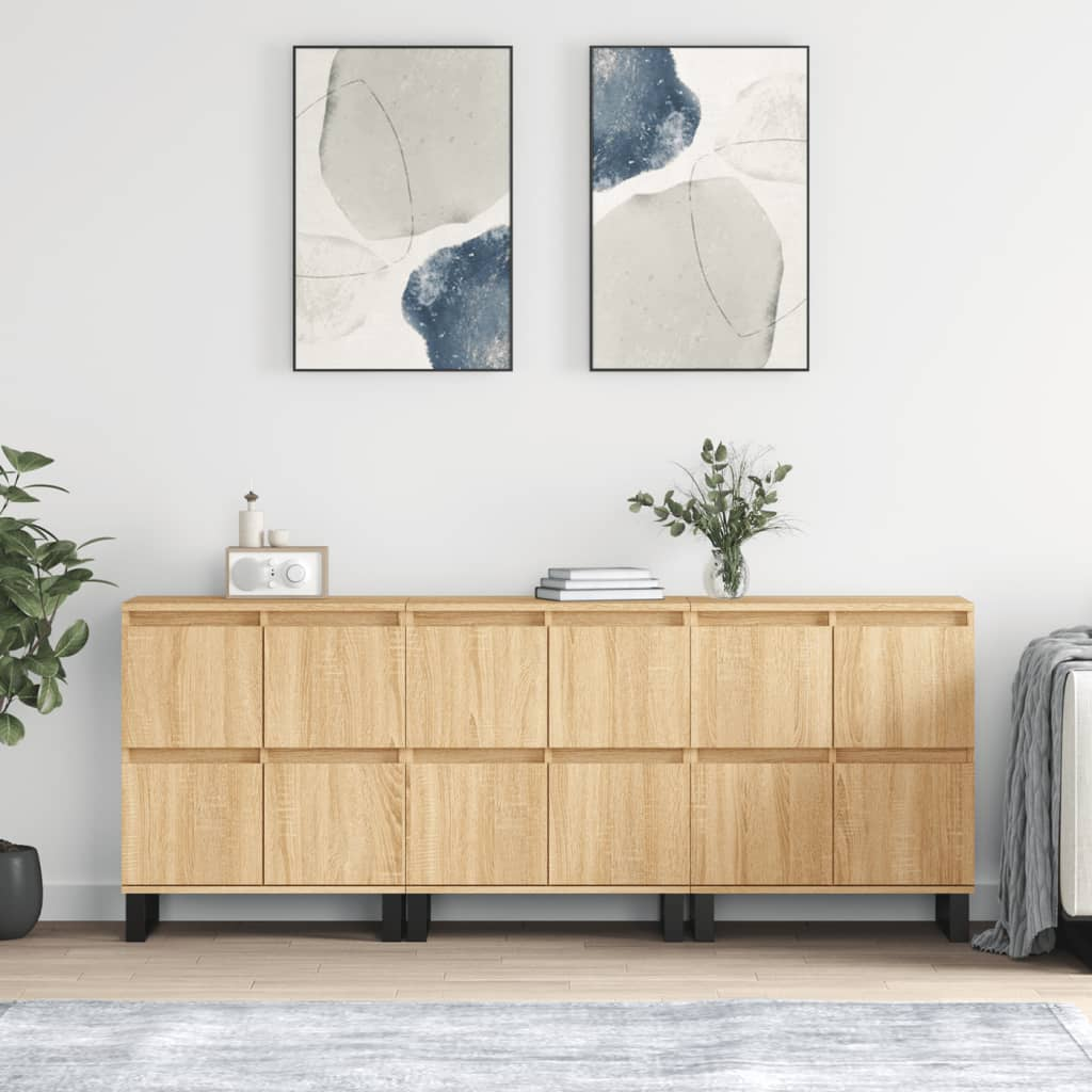 vidaXL Sideboards 3 pcs Sonoma Oak Engineered Wood - Sudd