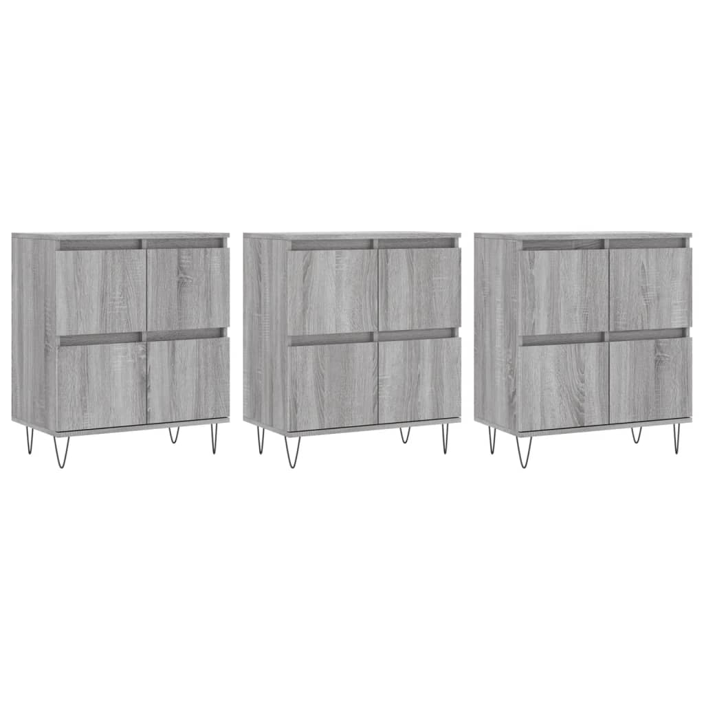 vidaXL Sideboards 3 pcs Grey Sonoma Engineered Wood - Sudd