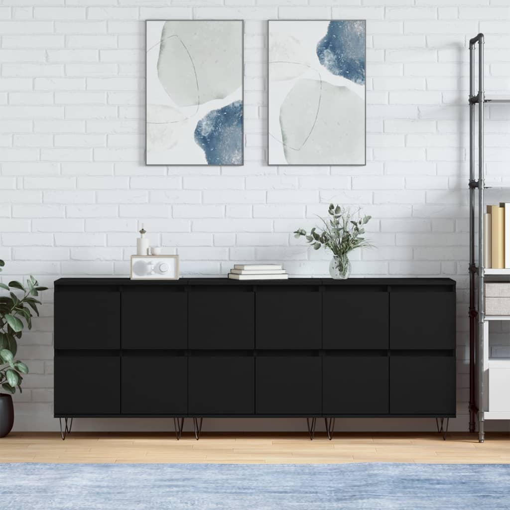 vidaXL Sideboards 3 pcs Black Engineered Wood - Sudd