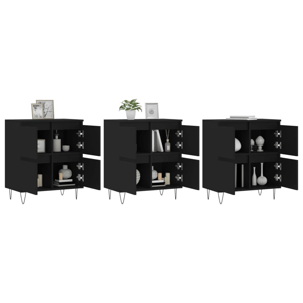 vidaXL Sideboards 3 pcs Black Engineered Wood - Sudd