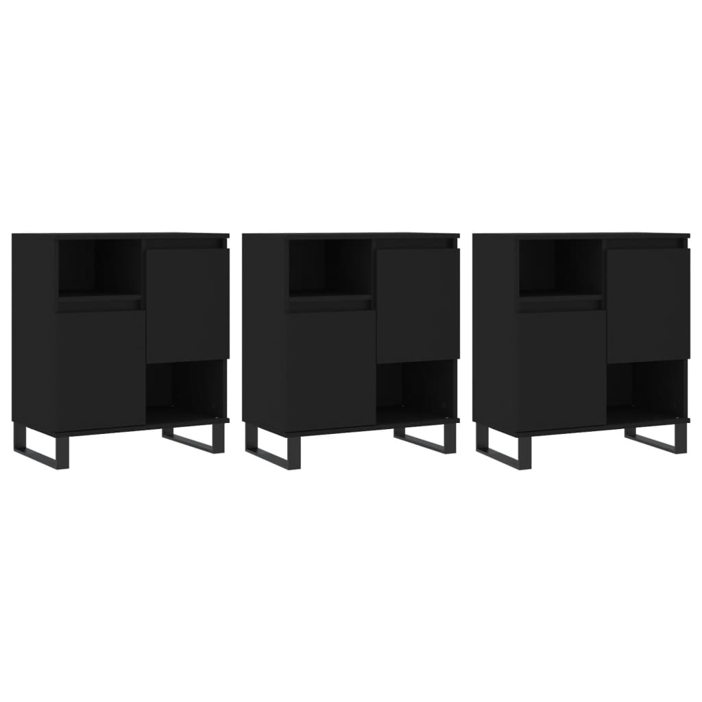 vidaXL Sideboards 3 pcs Black Engineered Wood - Sudd