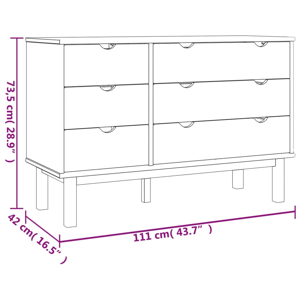 vidaXL Drawer Cabinet OTTA Brown&Grey 111x43x73.5cm Solid Wood Pine - Sudd