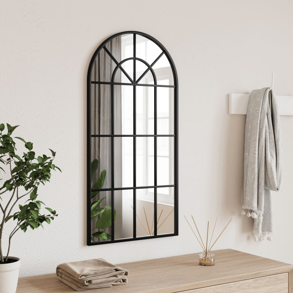 Arched Black Metal Wall Mirror 40x80 cm - Sudd