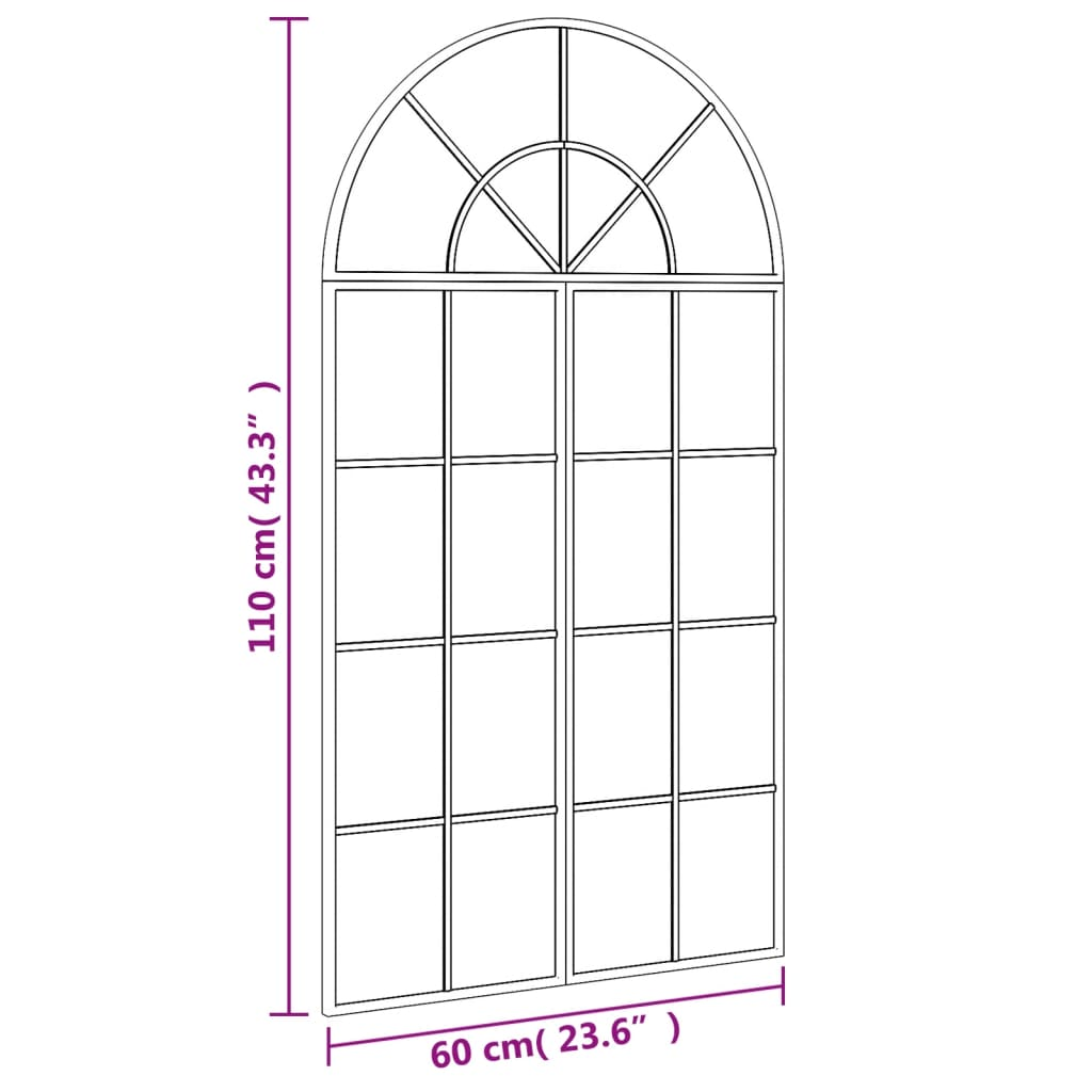 vidaXL Wall Mirror Black 60x110 cm Arch Iron - Sudd