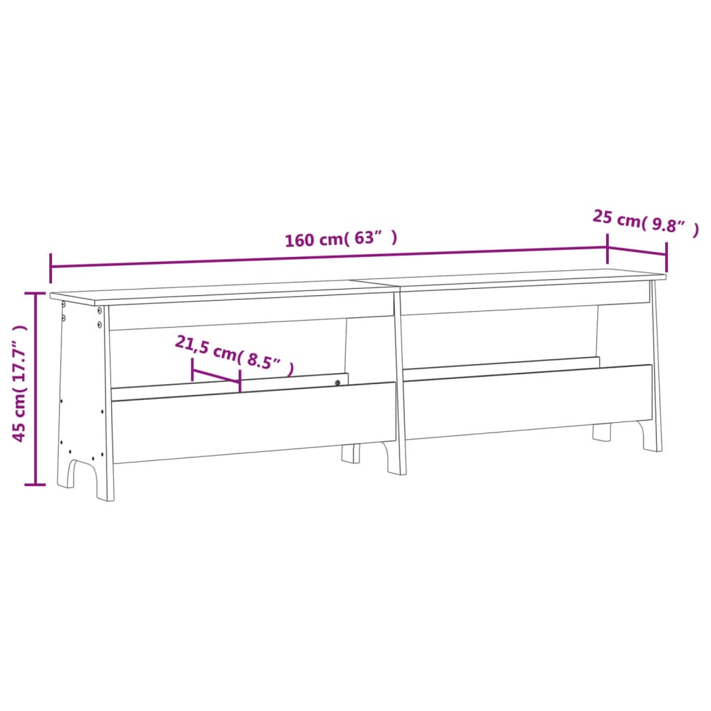 vidaXL Hall Bench 160x28x45 cm Solid Wood Pine - Sudd