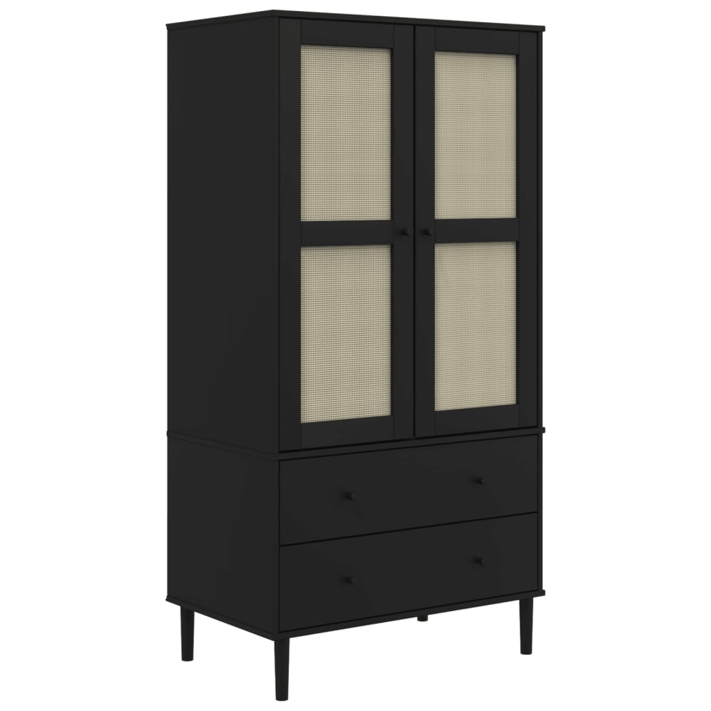 vidaXL Wardrobe SENJA Rattan Look Black 90x55x175 cm Solid Wood Pine - Sudd