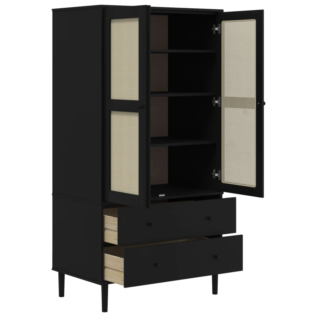 vidaXL Wardrobe SENJA Rattan Look Black 90x55x175 cm Solid Wood Pine - Sudd