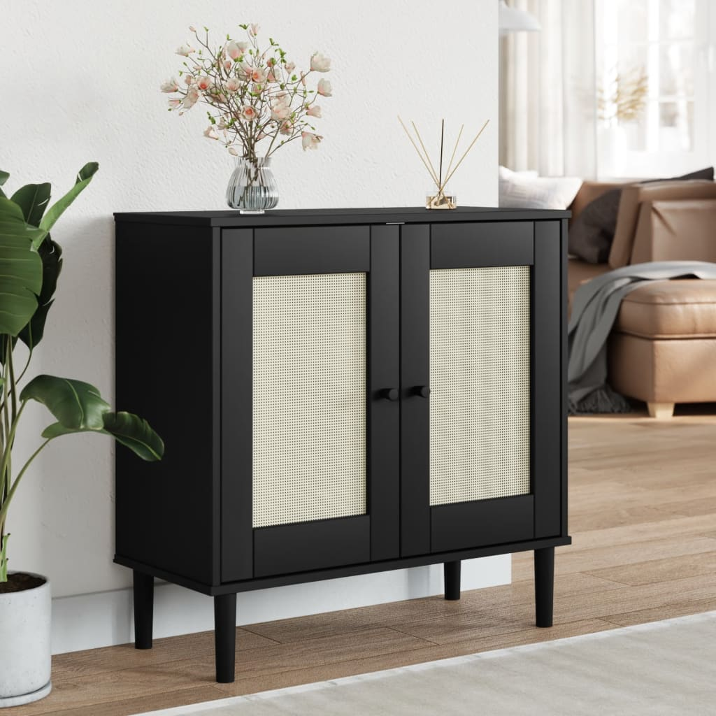 Black Rattan Look Sideboard - Sudd