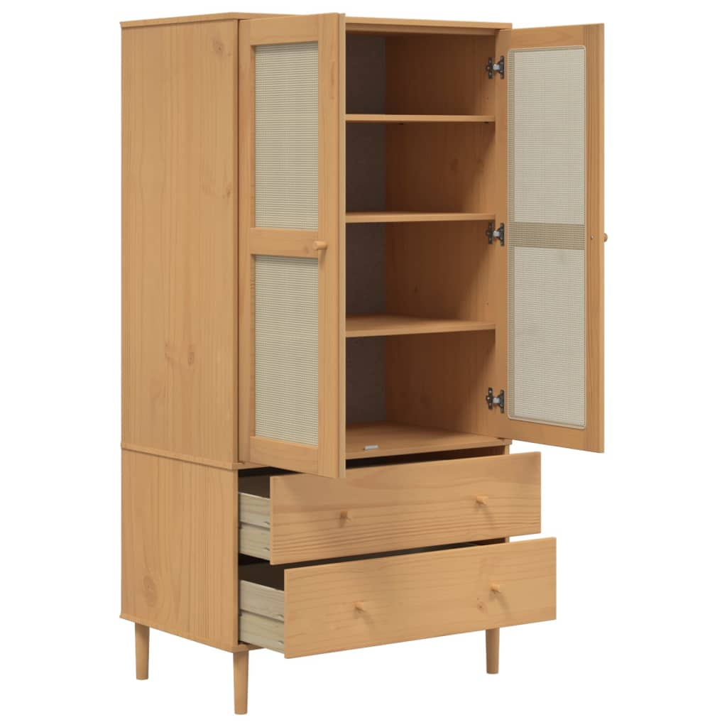 vidaXL Wardrobe SENJA Rattan Look Brown 90x55x175 cm Solid Wood Pine - Sudd