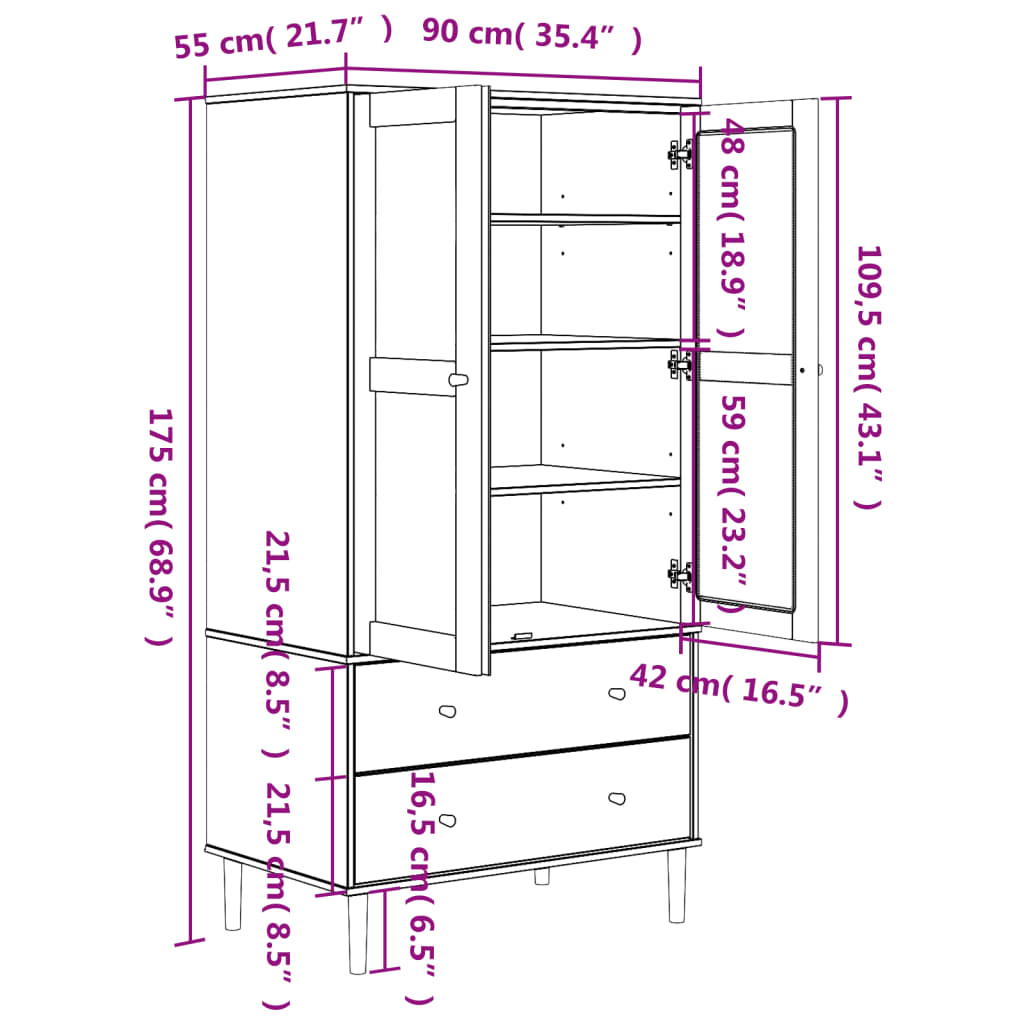 vidaXL Wardrobe SENJA Rattan Look Brown 90x55x175 cm Solid Wood Pine - Sudd